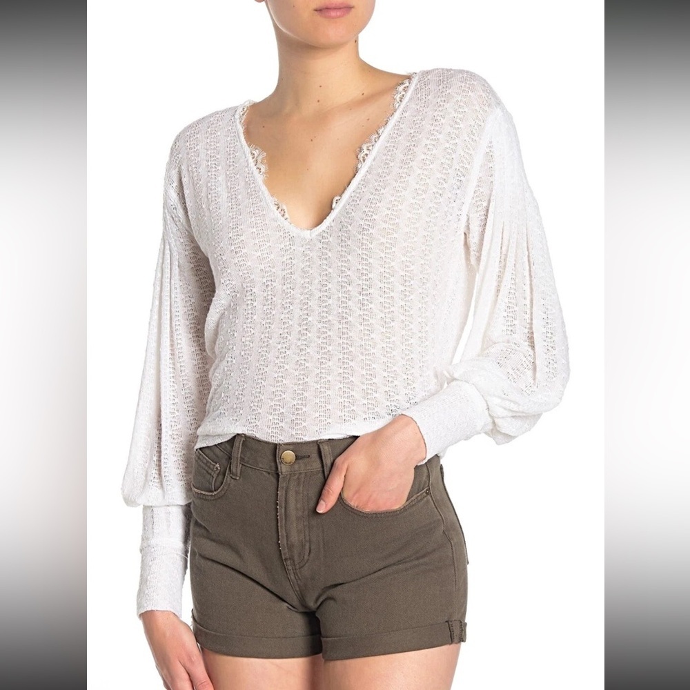Free People Dream Girl Long Sleeve Pointelle Knit Top | Size XS - Picture 9 of 9